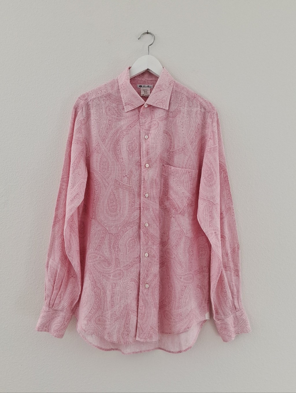 Loro Piana 100% Linen Flax Pink Paisley Ls Button Down Shirt
